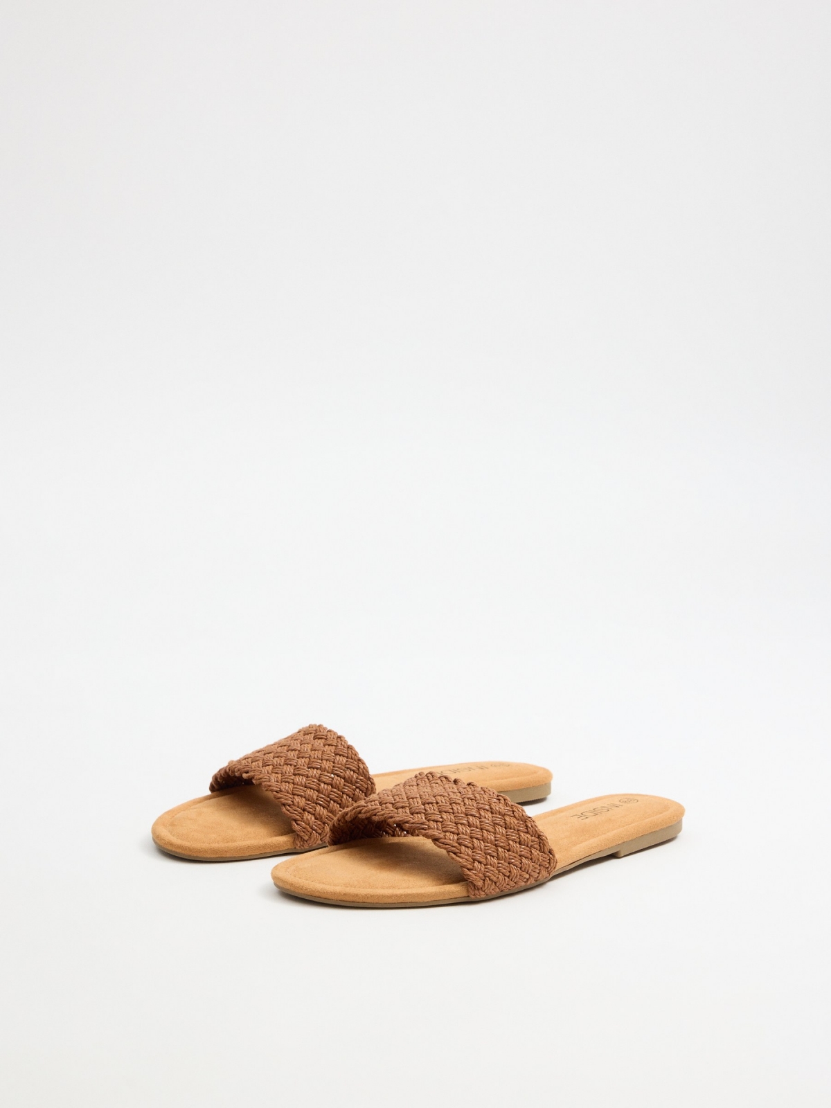 Brown braided sandal light brown 45º front view