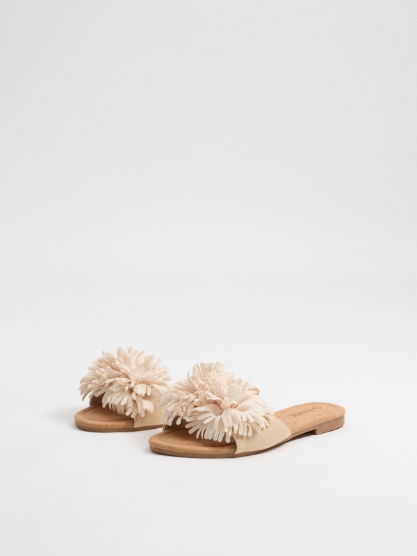 Pom-pom slide sandal off white 45º front view