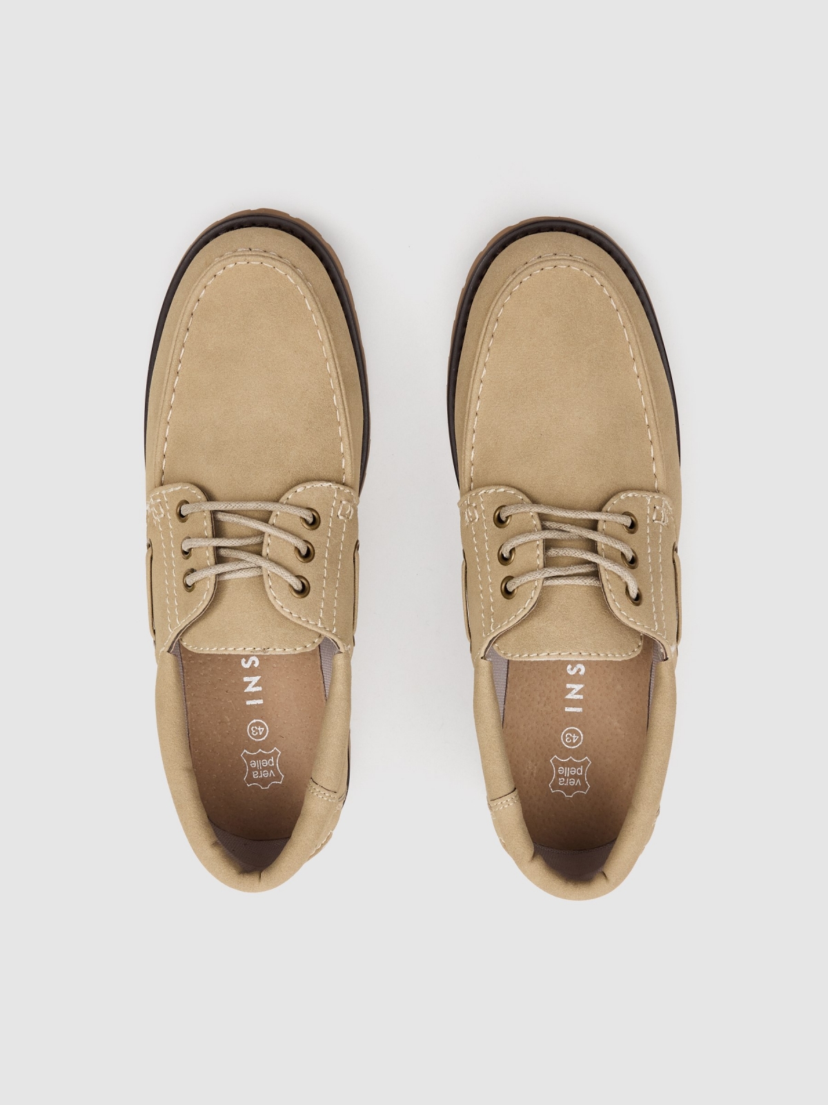 Náutico couro sintético sola de borracha bege vista superior