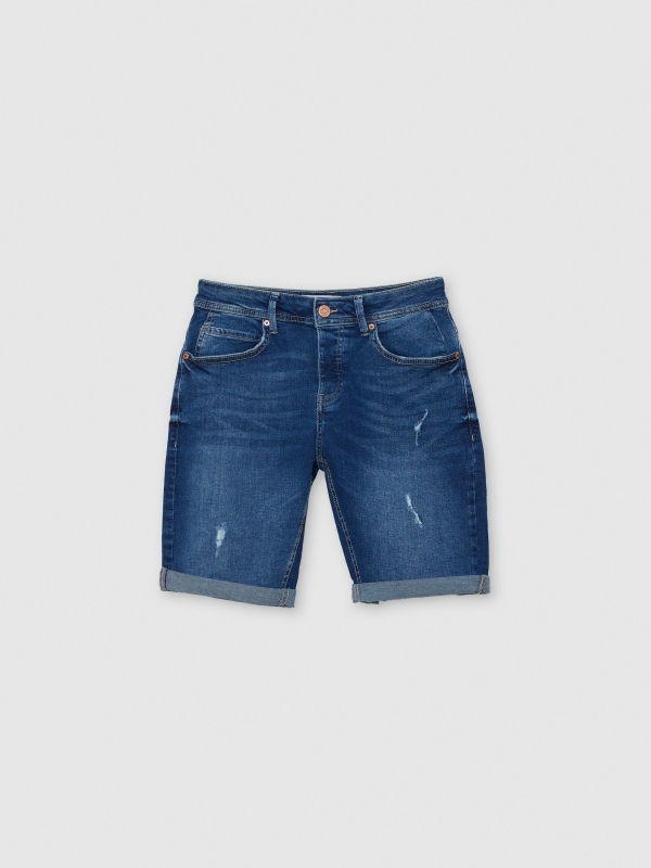  Denim Bermuda shorts with rips blue front view