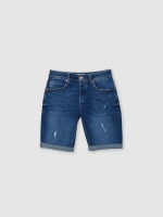 %Pto% Denim Bermuda shorts with rips blue front view