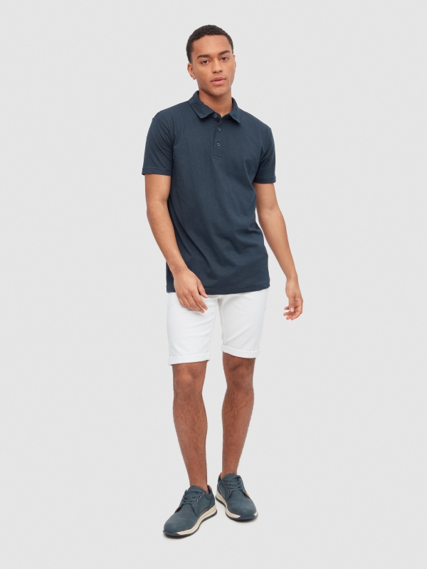 White slim fit denim bermuda white front view