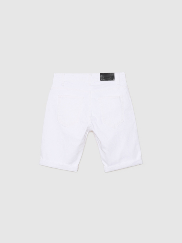 White slim fit denim bermuda white back view