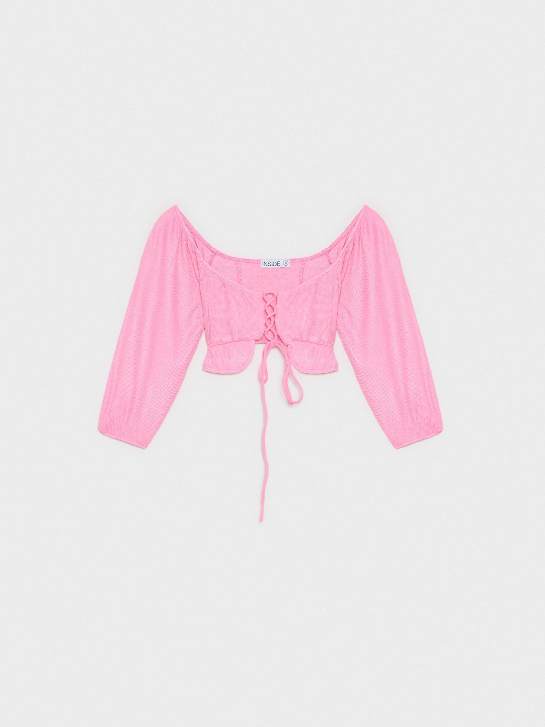 Crop top with lace up magenta middle front view