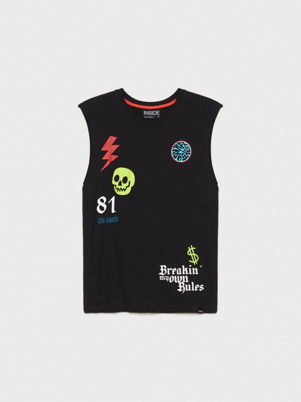  Camiseta desmangada con estampados negro