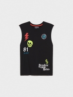 %Pto% T-shirt sem mangas com estampas preto