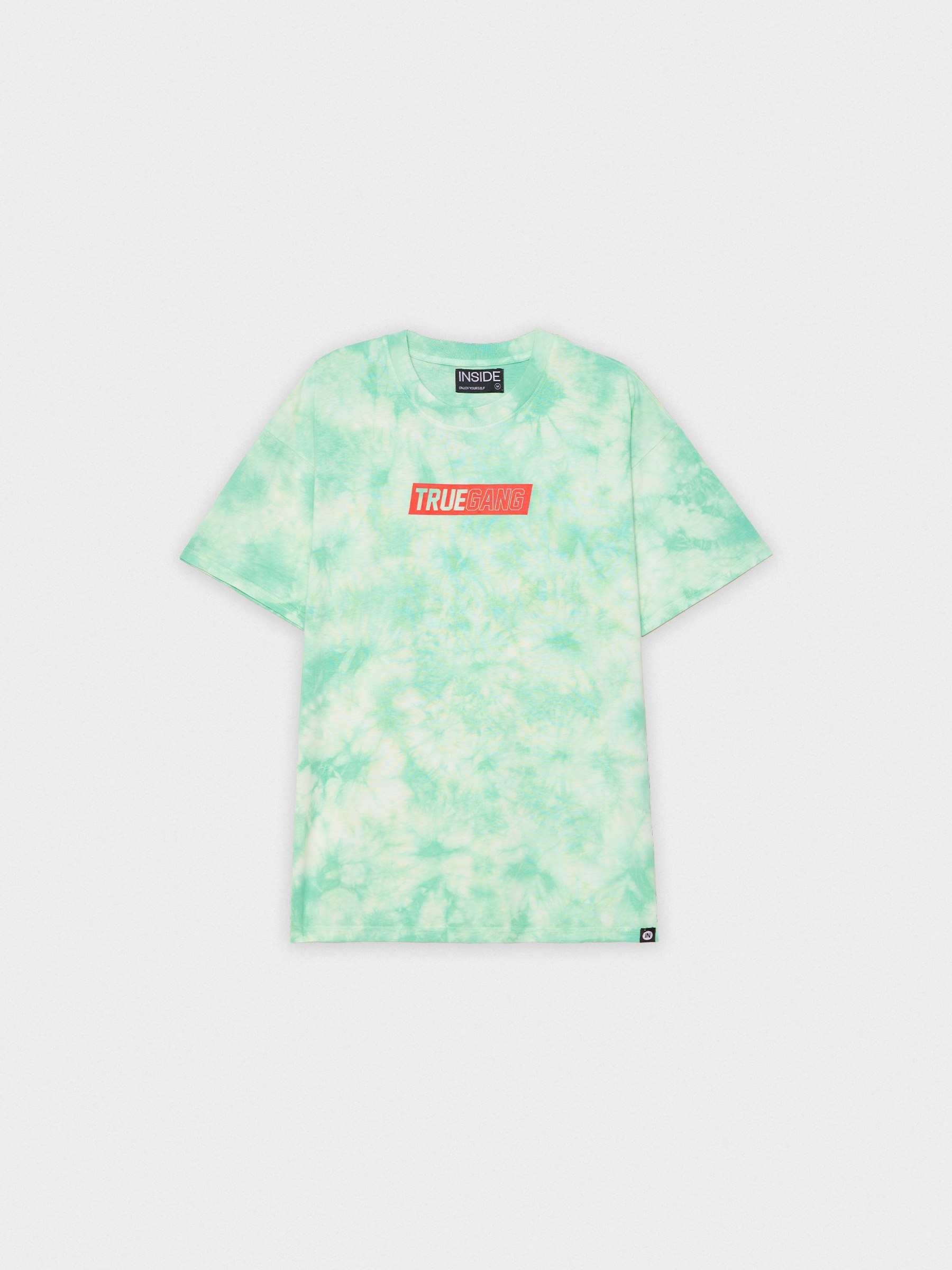 T-shirt Tie&dye com texto branco vista meia frontal