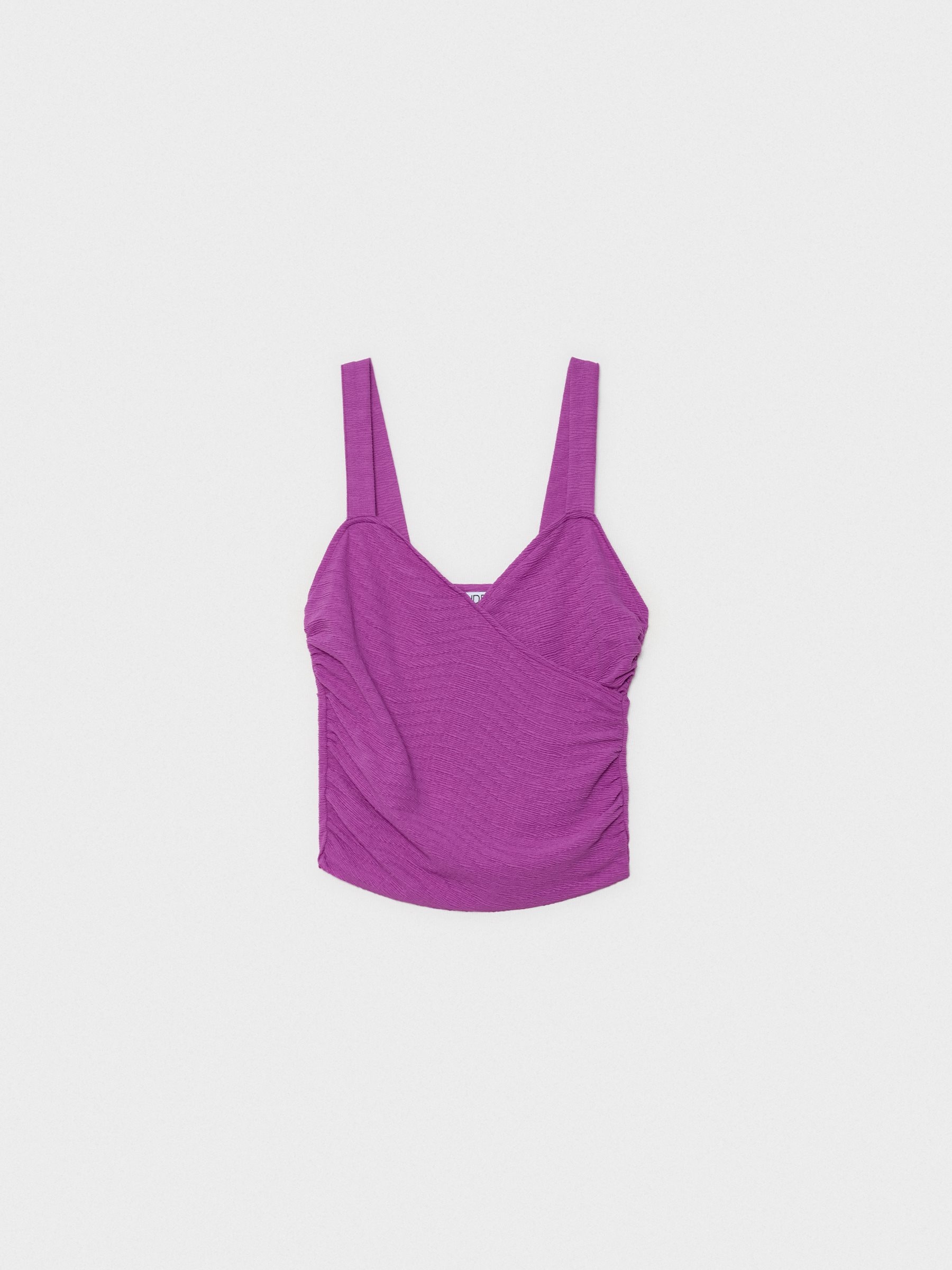 Draped straps top magenta middle front view