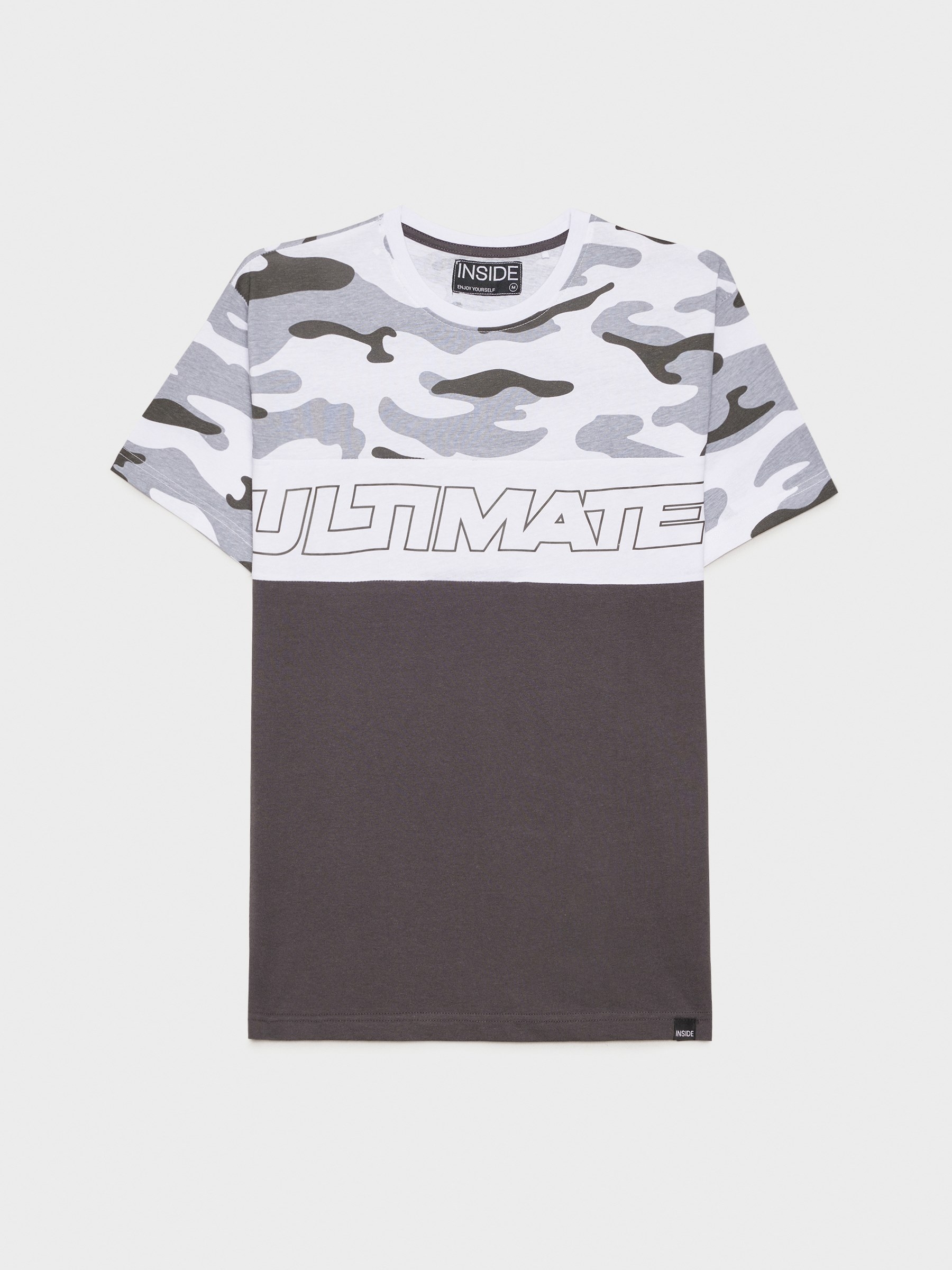 Multi-print T-shirt dark grey middle front view