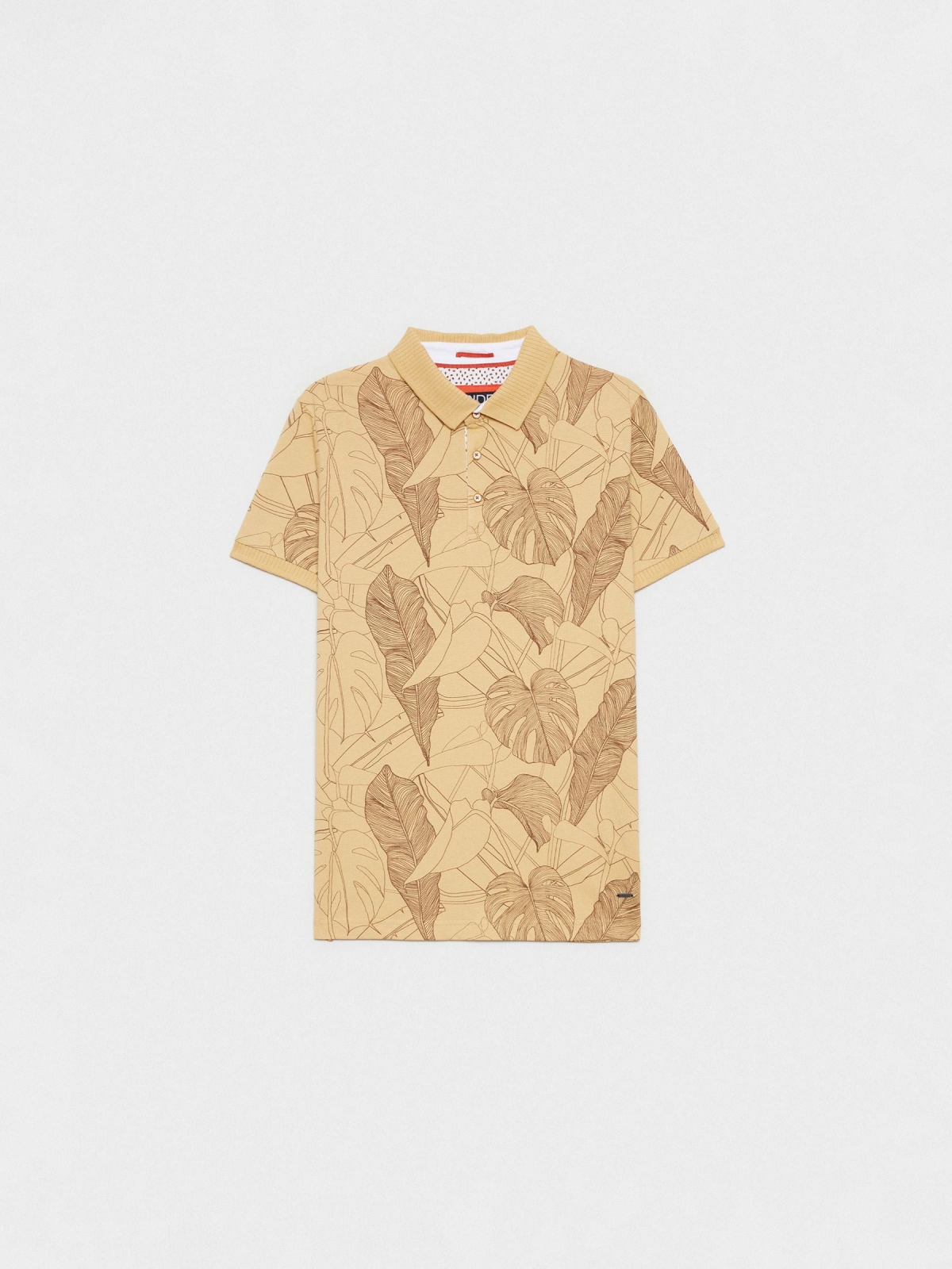 %Pto% Floral print polo shirt earth brown front view