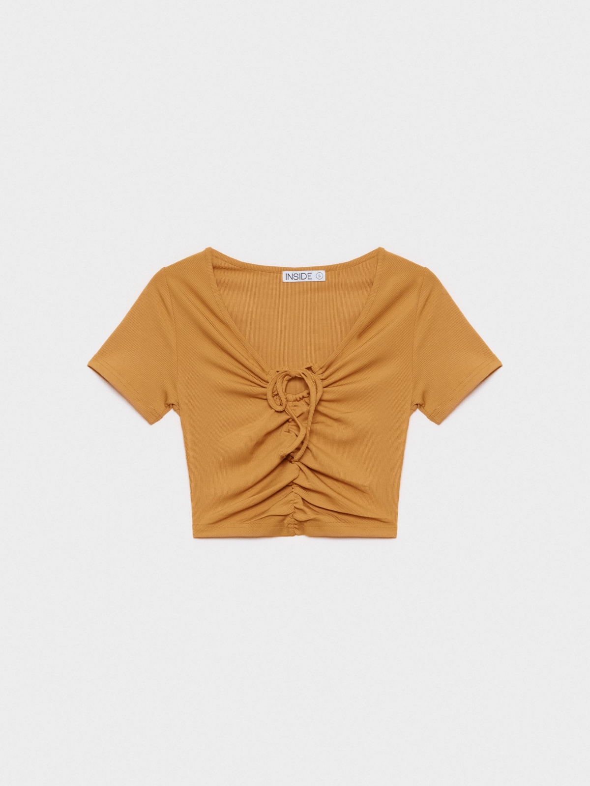 %Pto% Camiseta Rib fruncida ocre