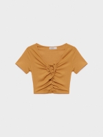 %Pto% T-shirt com costela desbotada ocre