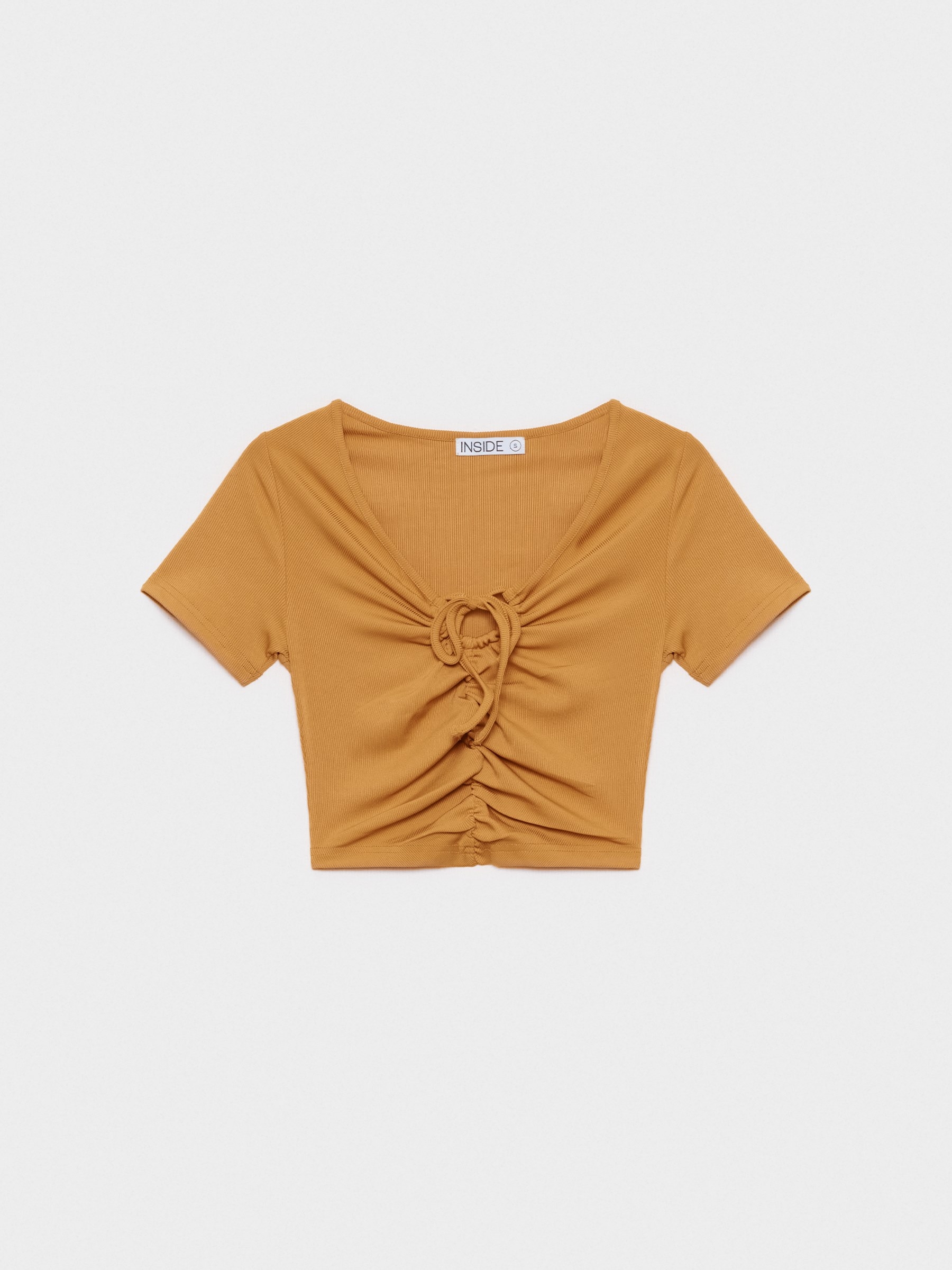 Camiseta Rib fruncida ocre vista media frontal
