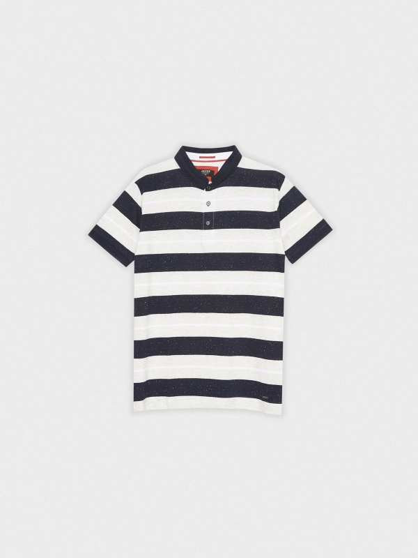  Mao woven striped polo shirt navy
