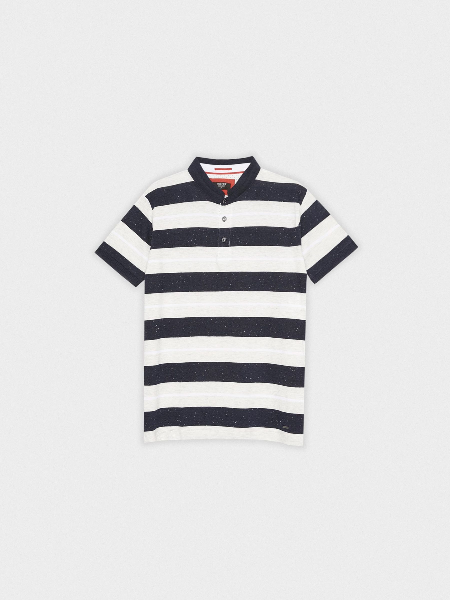 Mao woven striped polo shirt navy
