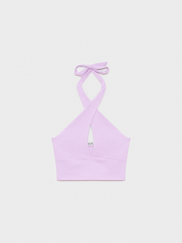  Crop top de malha assimétrico malva