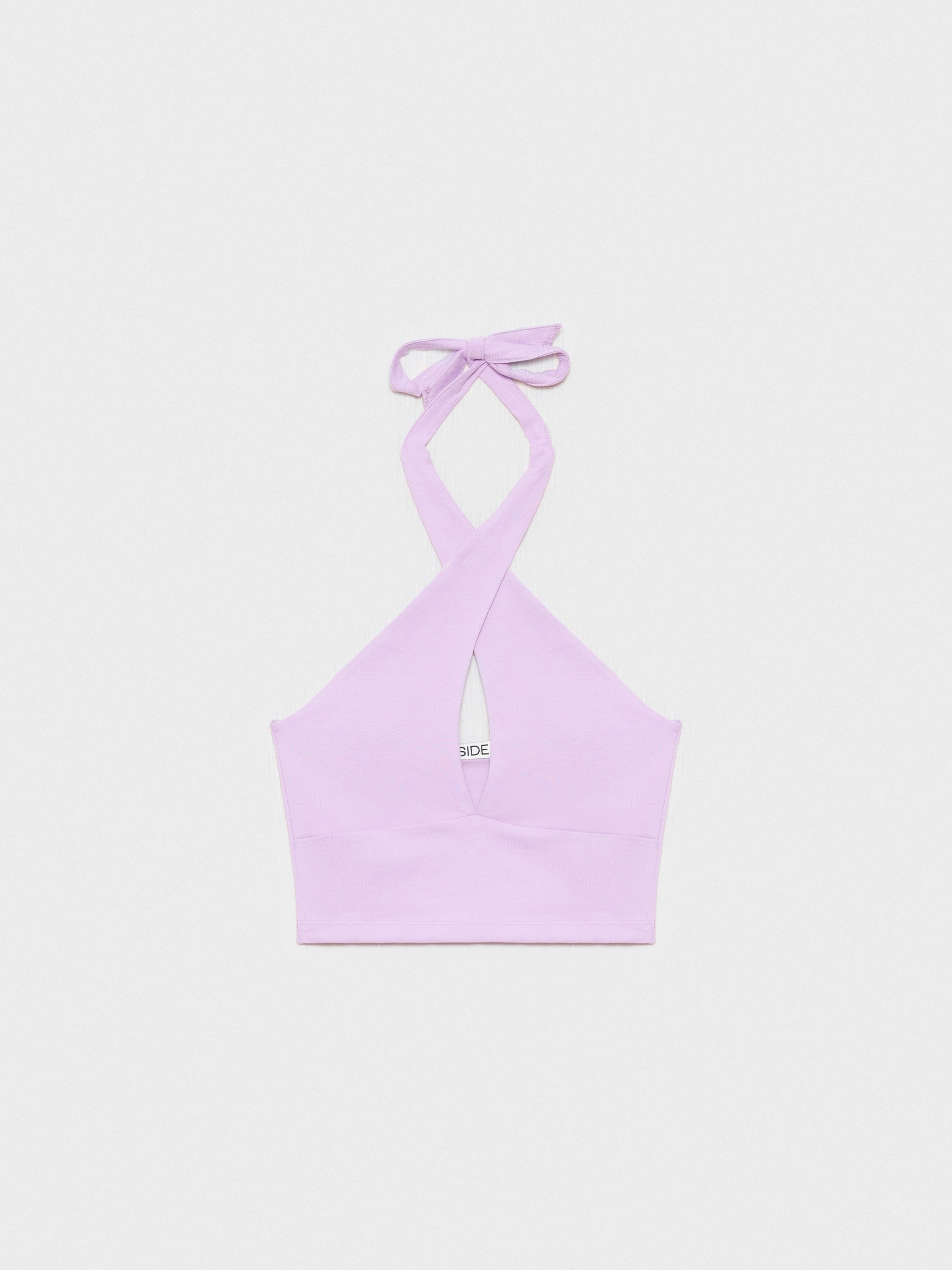 Knitted halter crop top mauve middle front view