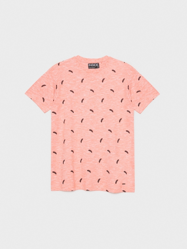  Camiseta estampado de plumas naranja