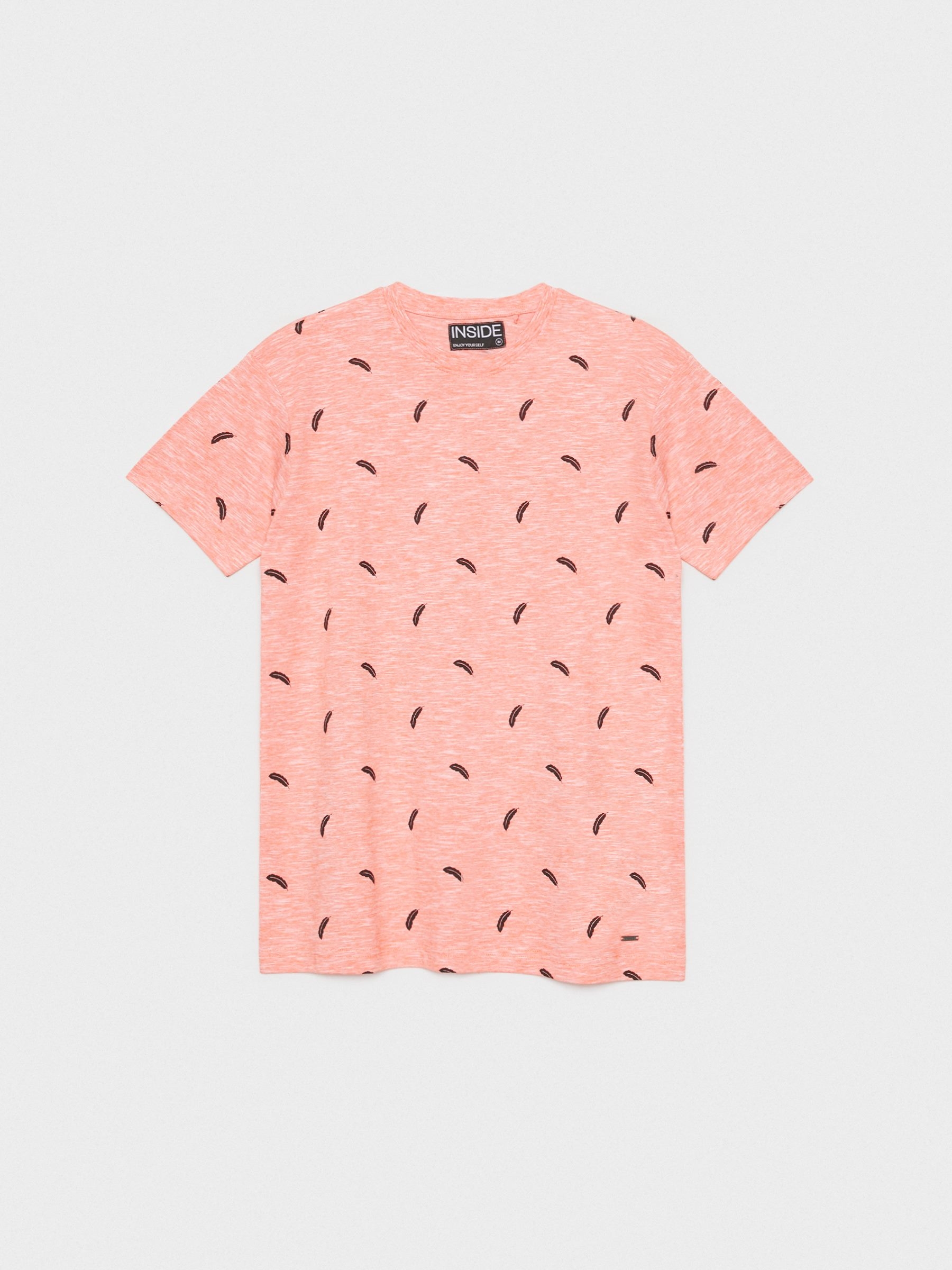 Feather print T-shirt orange middle front view