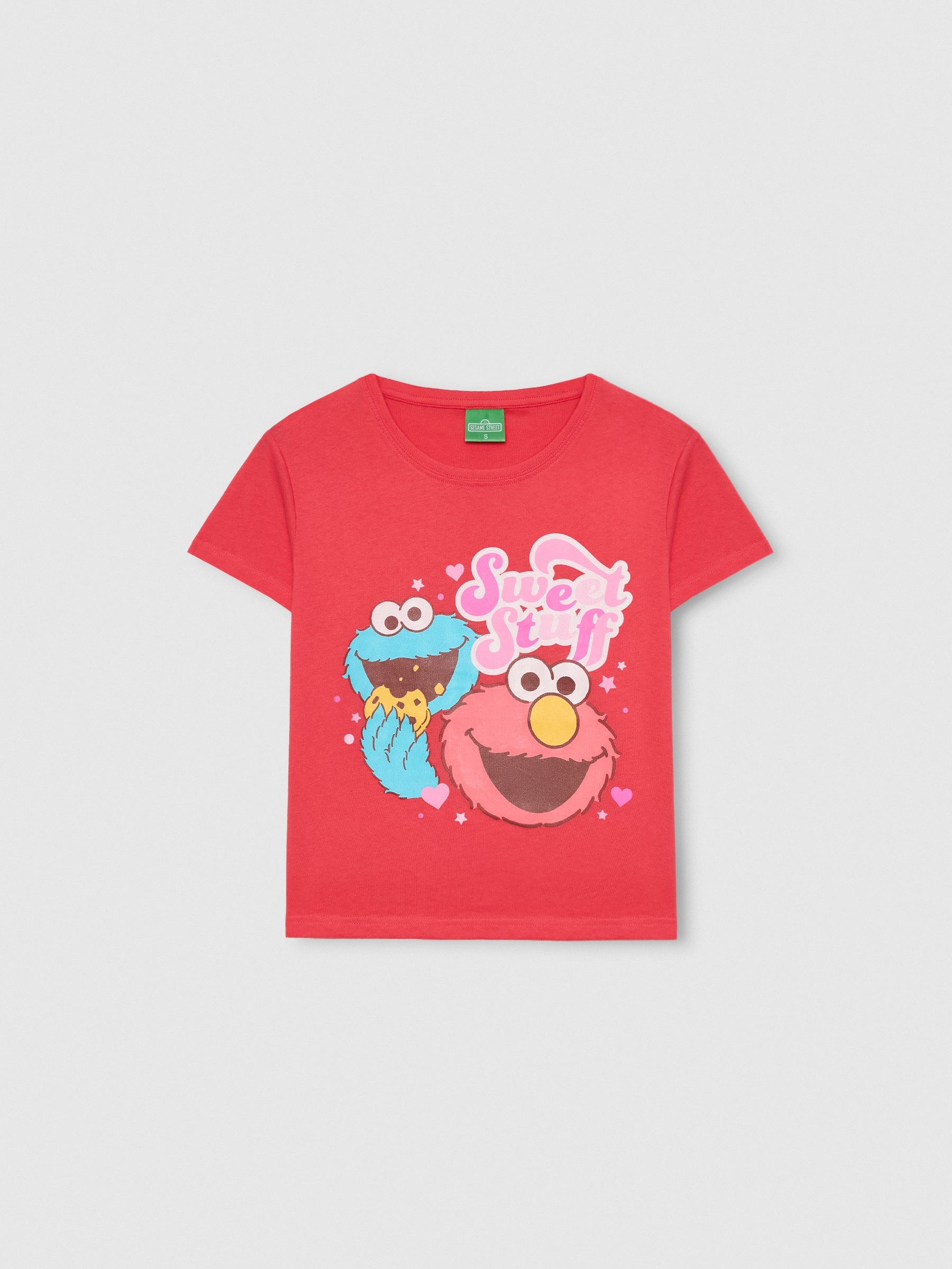 T-shirt Elmo e Coco vermelho vista meia frontal