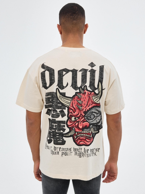 T-shirt japonesa de grandes dimensões areia vista meia traseira