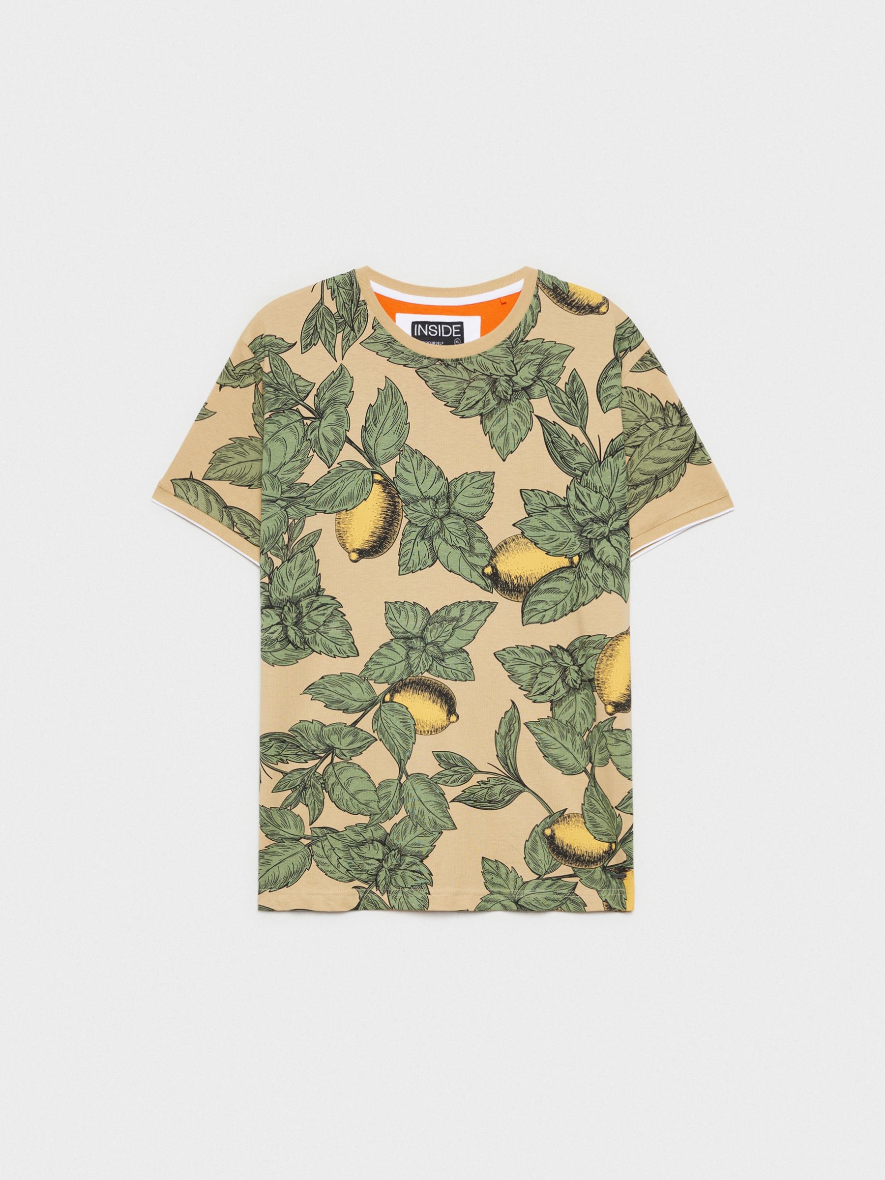 Fruit print t-shirt sand middle front view