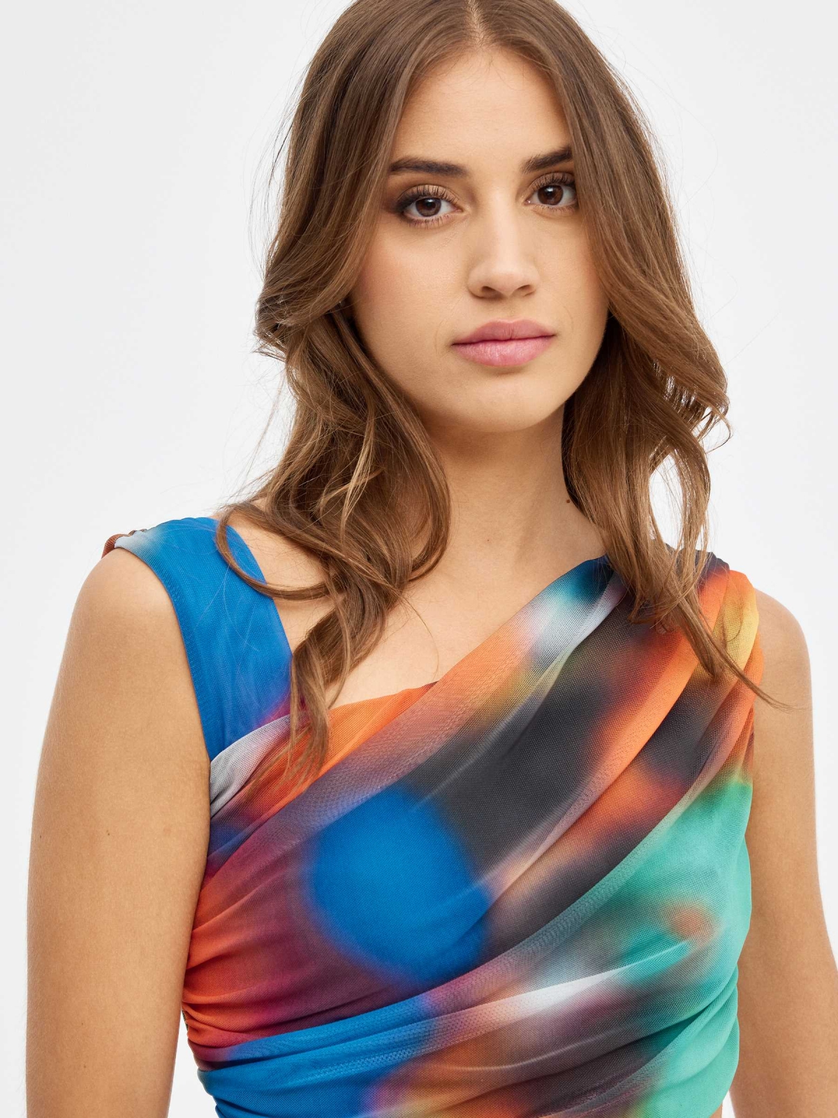 Mini vestido multicolorido cut out multicolorido vista detalhe