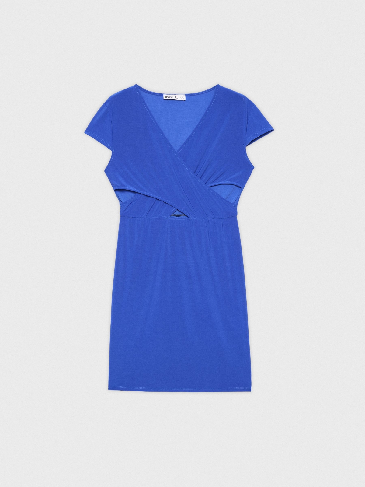 %Pto% Mini cross neckline dress with gathered neckline blue