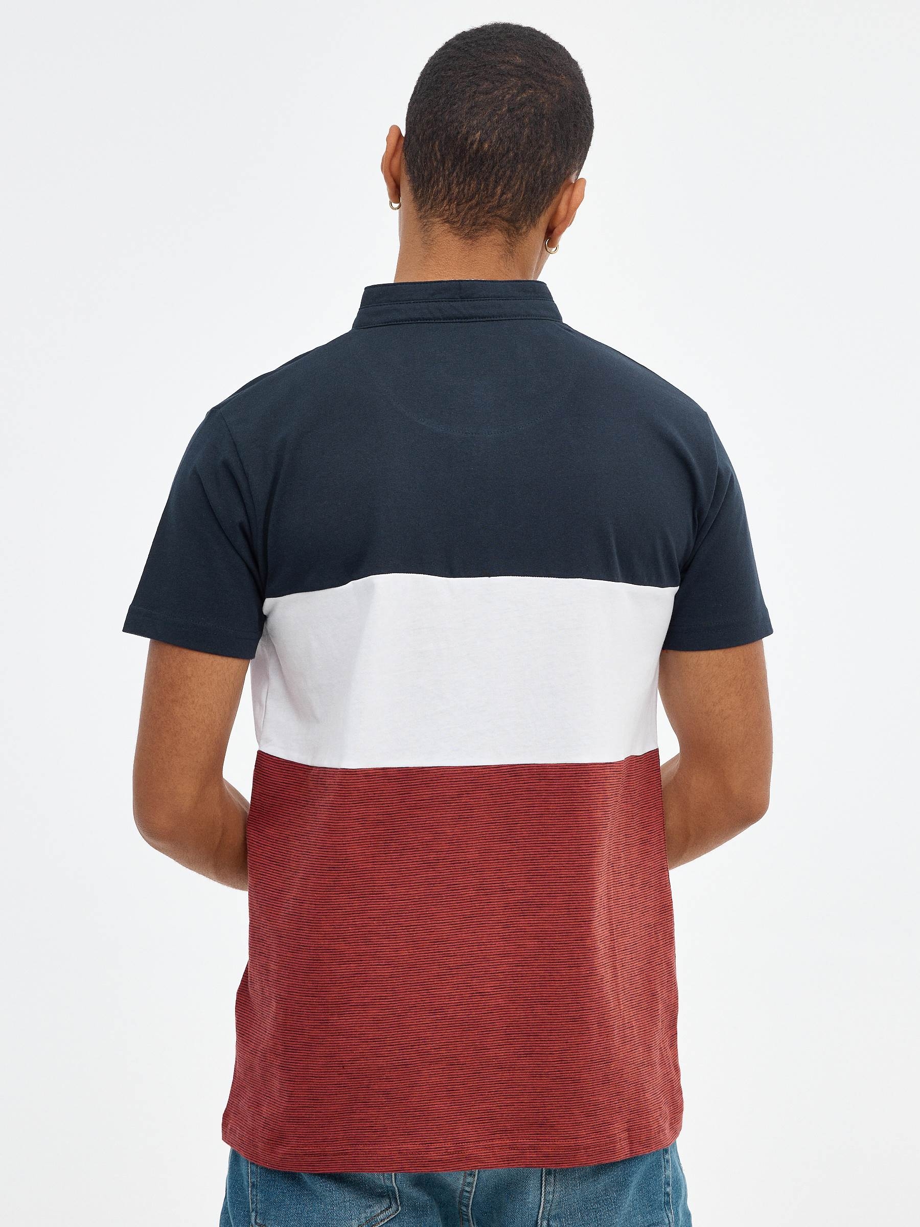 Mao color block polo shirt navy middle front view
