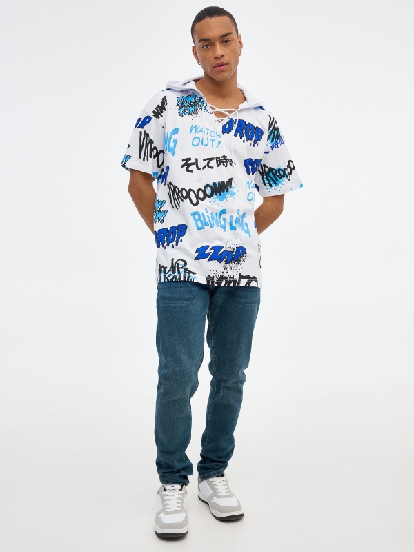 Oversized T-shirt with hood white front view