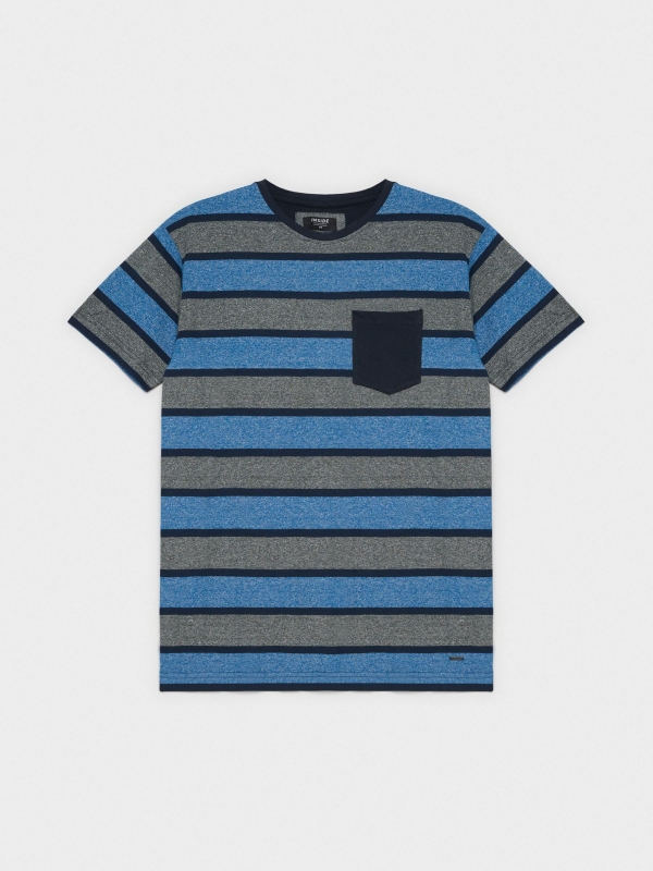  T-shirt às riscas com bolso azul marinho