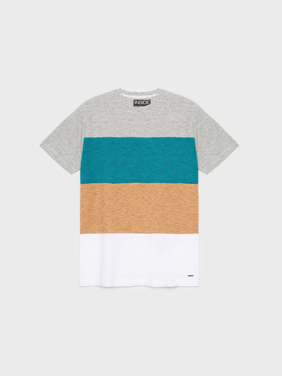 %Pto% Block coloured striped T-shirt grey
