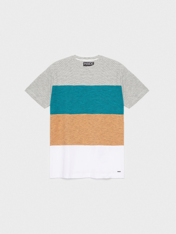  T-shirt às riscas de color block cinza