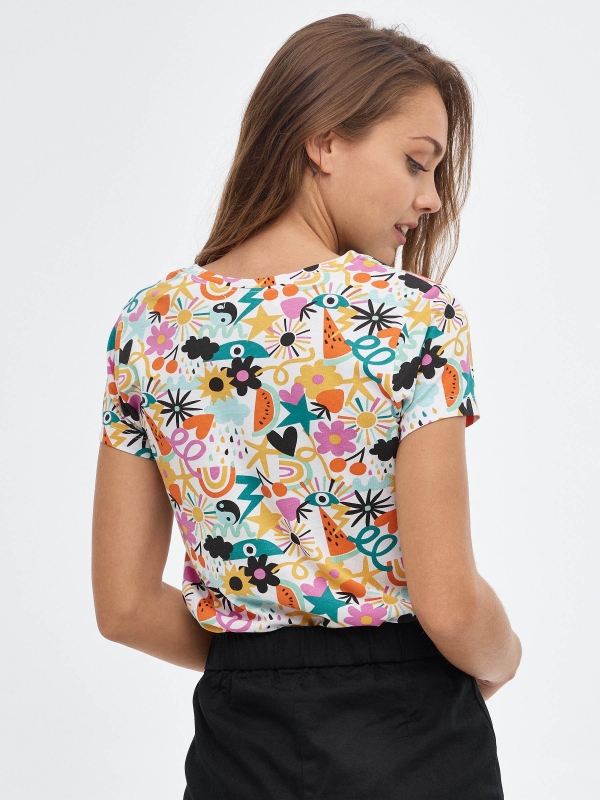 Watermelon print T-shirt multicolor middle back view