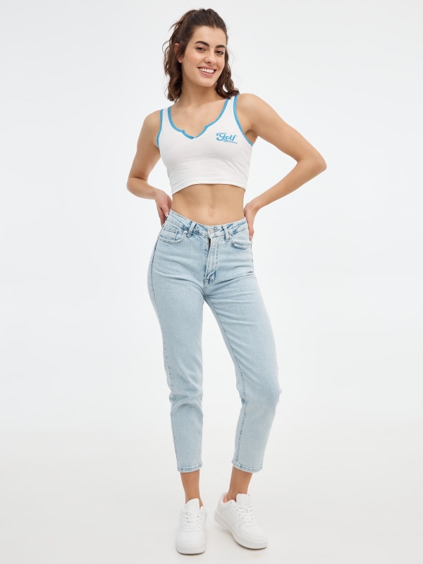 Camisola Crop Top Varsity azul vista geral frontal