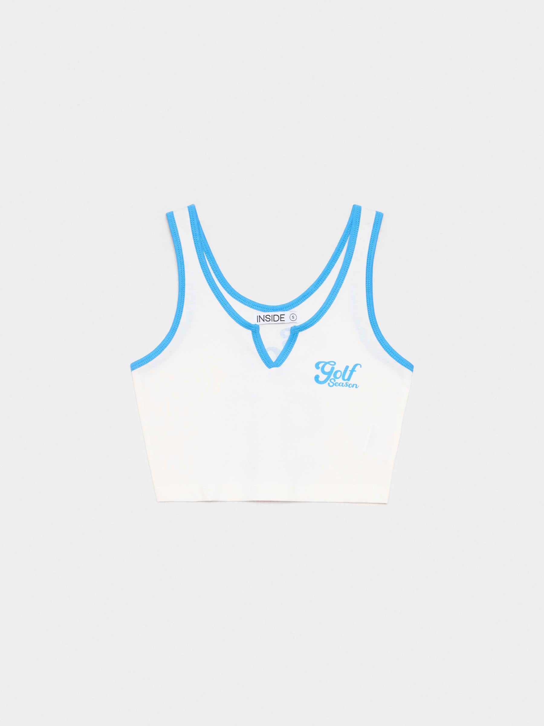 Camiseta Crop Top Varsity azul vista media frontal