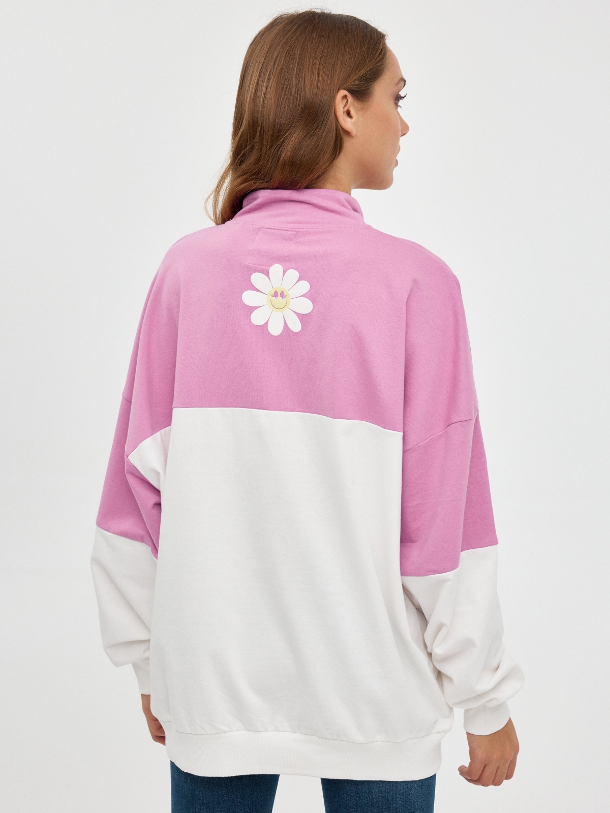 Contrast zipper sweatshirt purple middle back view