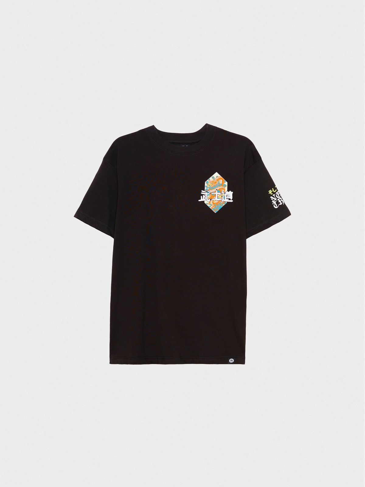 %Pto% T-shirt de impressão japonesa preto