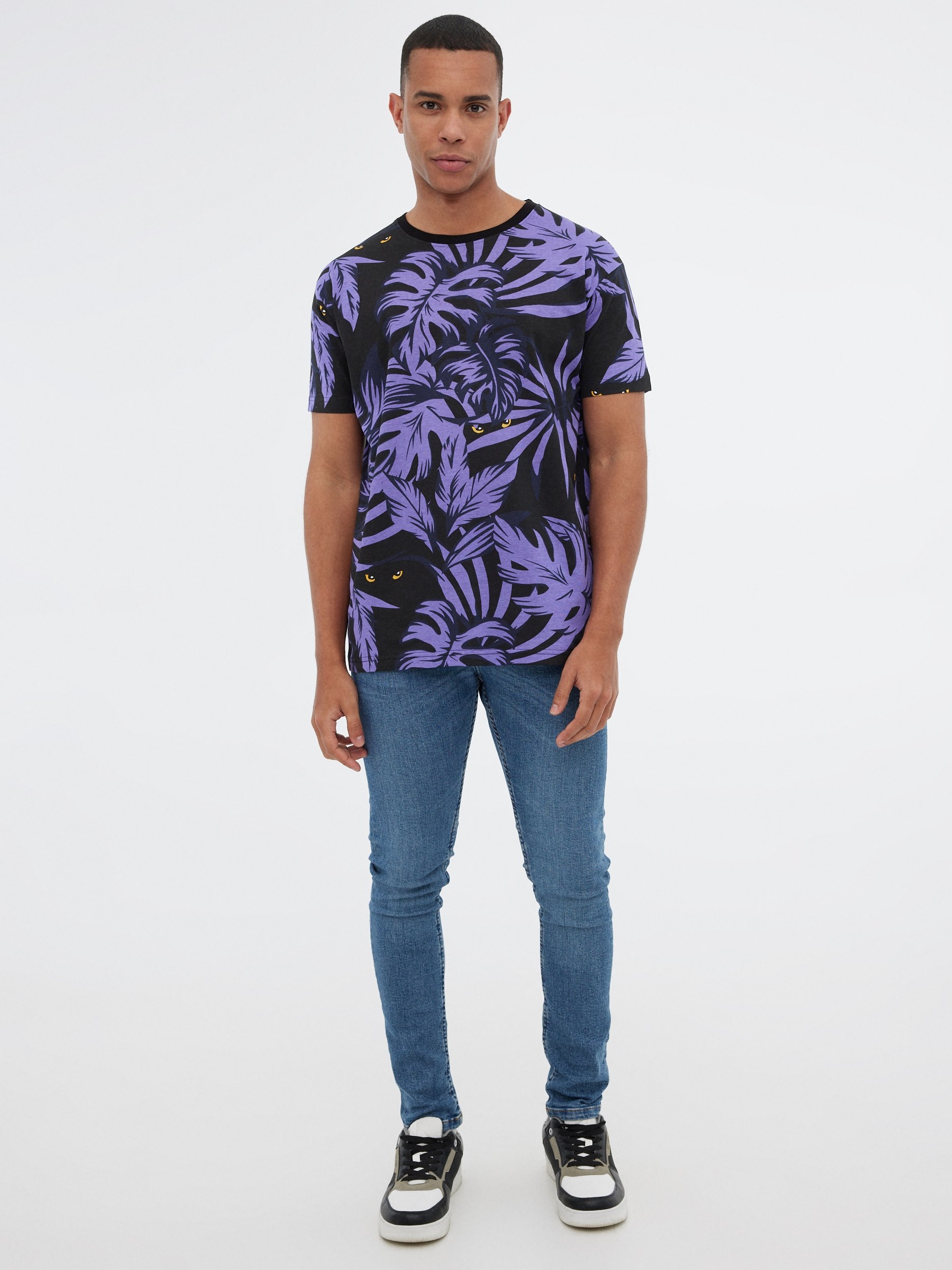 Tropical purple t-shirt black middle front view