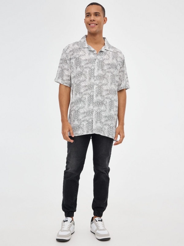 Turtle print shirt black front view