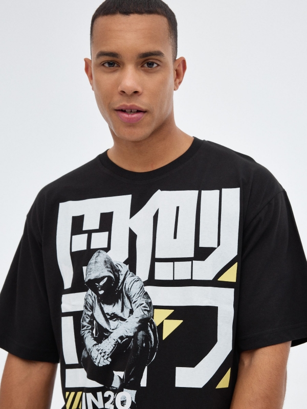  Camiseta oversized print japonés negro