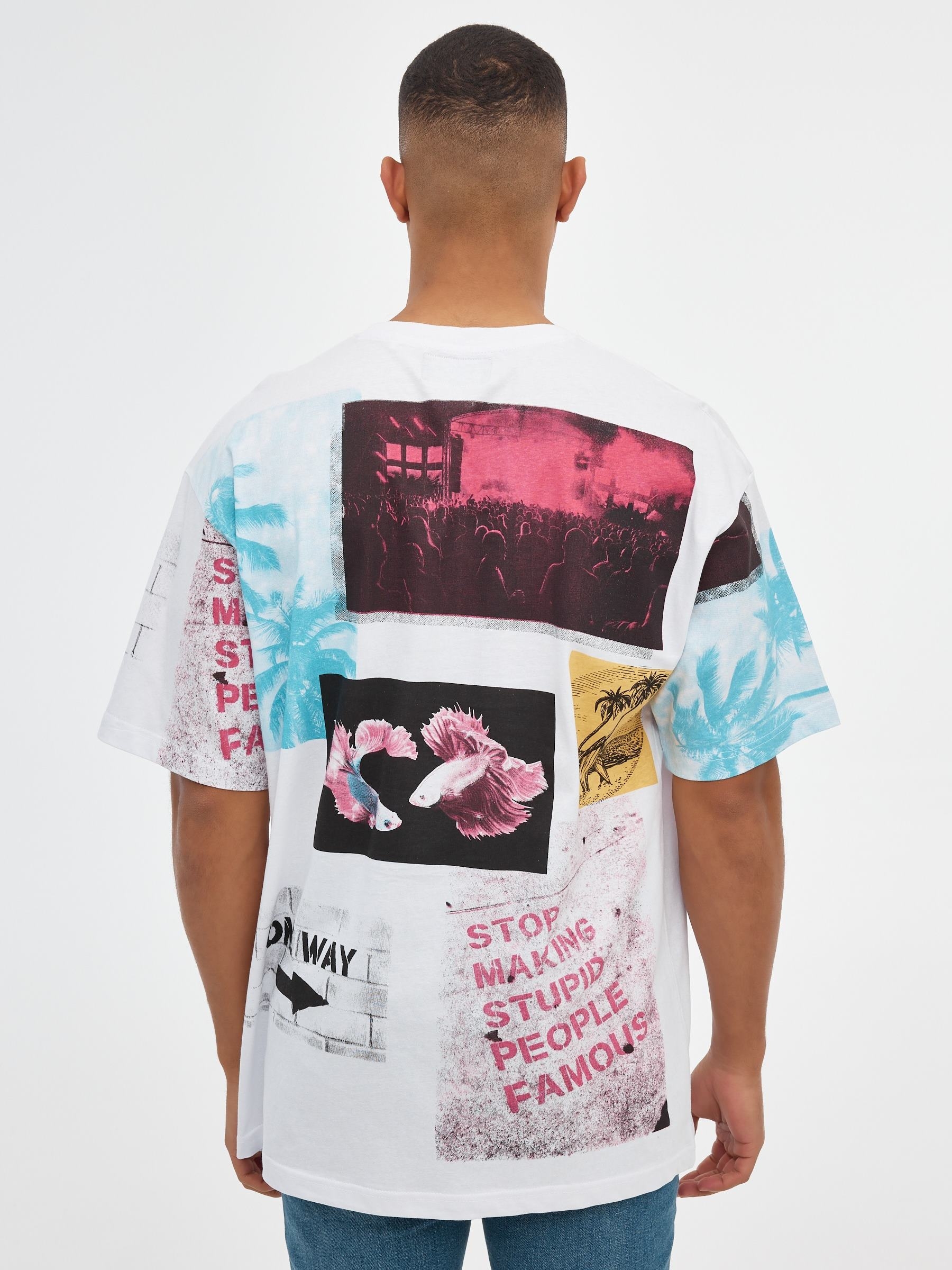 Camiseta oversized tropical blanco vista media frontal