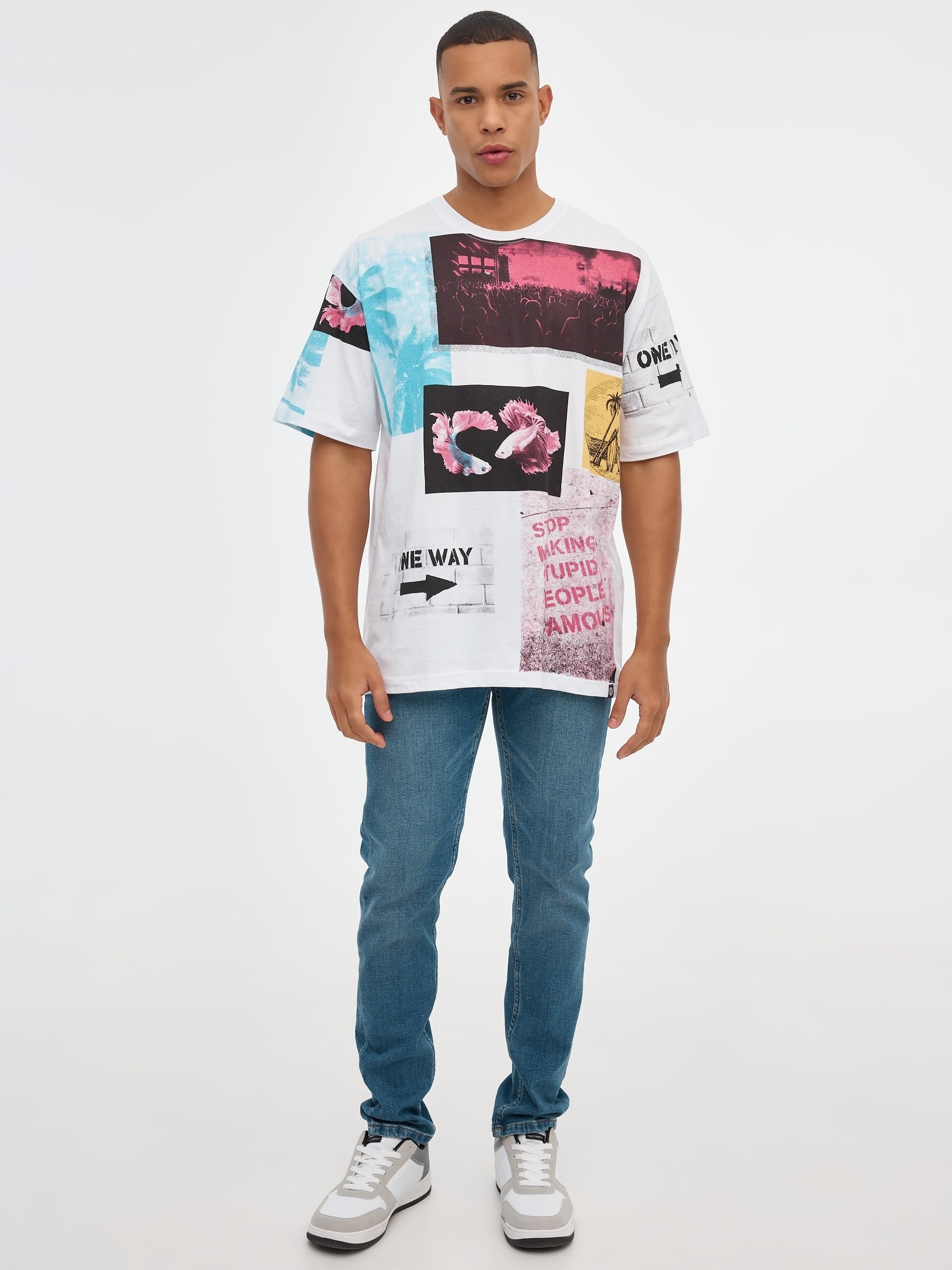 Tropical oversized t-shirt white middle front view