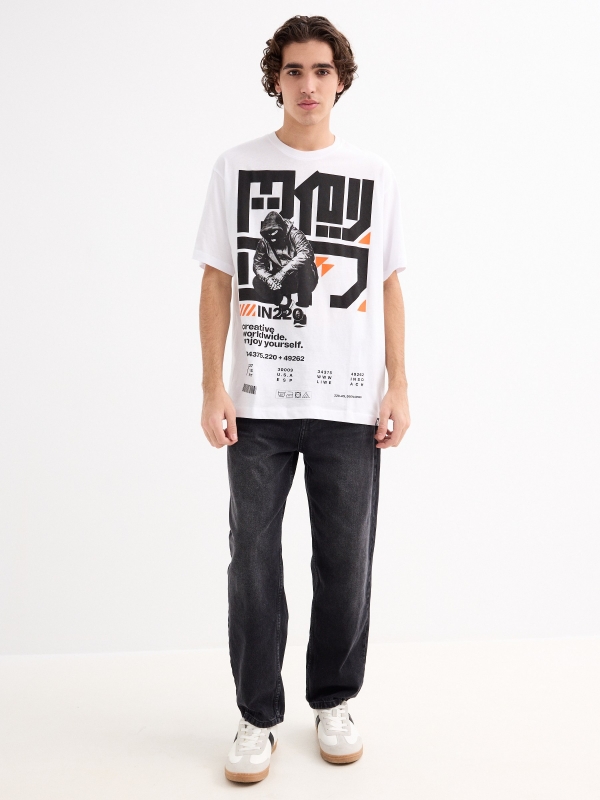 Oversized Japanese print T-shirt white general front view
