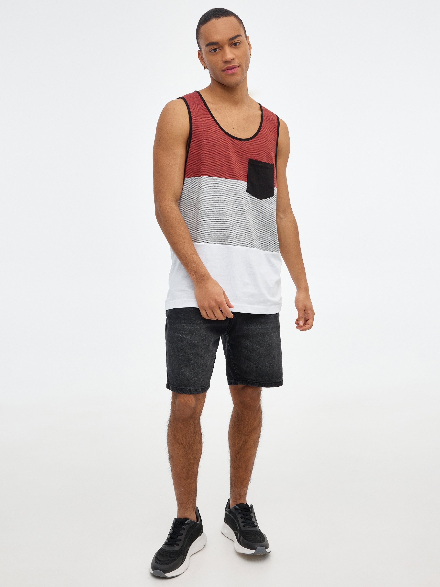 Tank top with pocket brick red middle front view