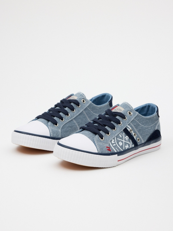 Casual canvas sneaker with toe cap steel blue