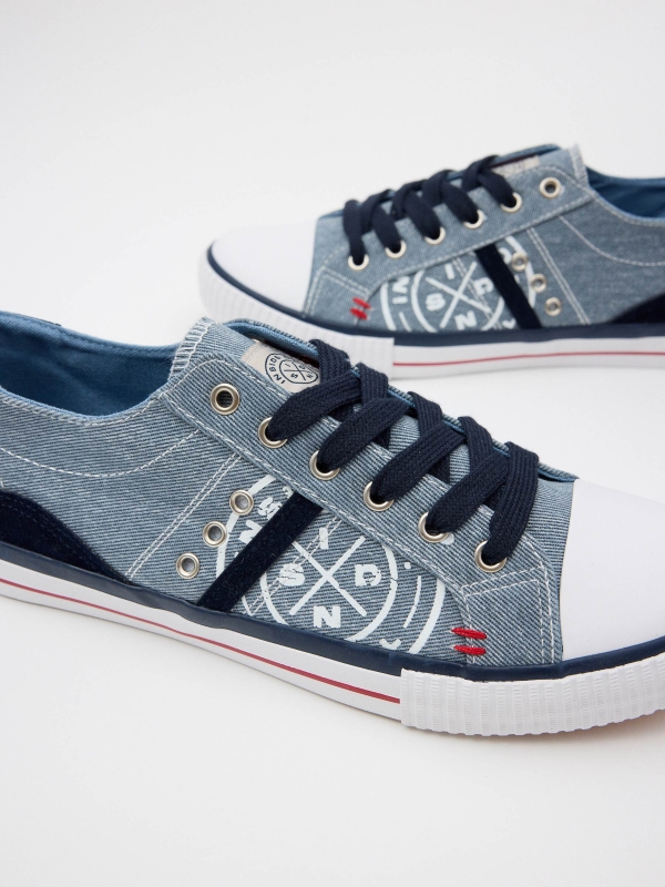 Casual canvas sneaker with toe cap steel blue