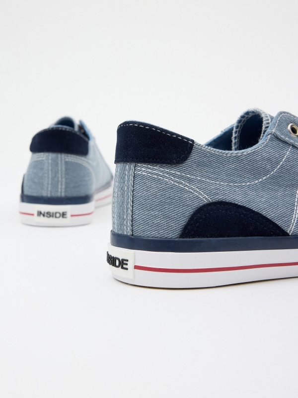 Casual canvas sneaker with toe cap steel blue