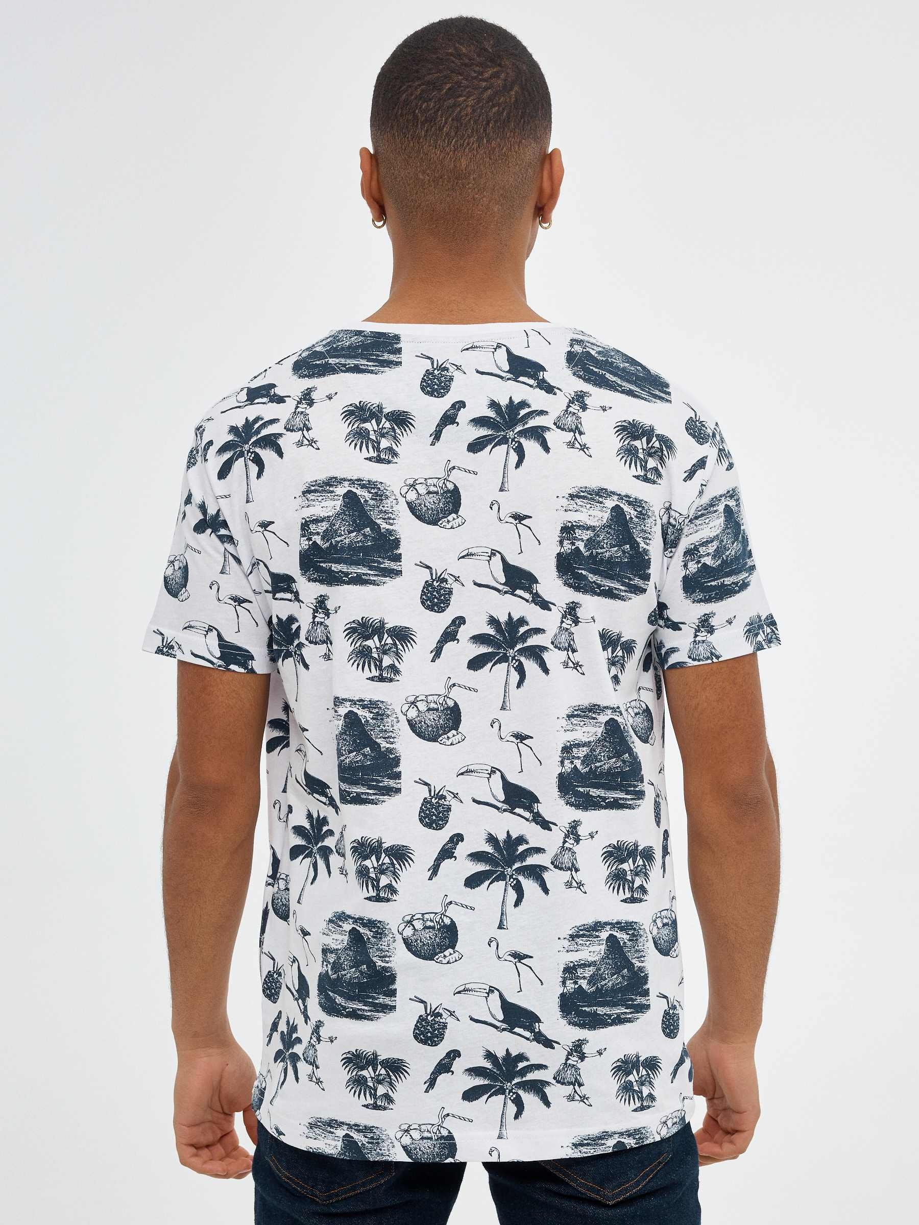 Camiseta print hawaiana blanco vista media frontal