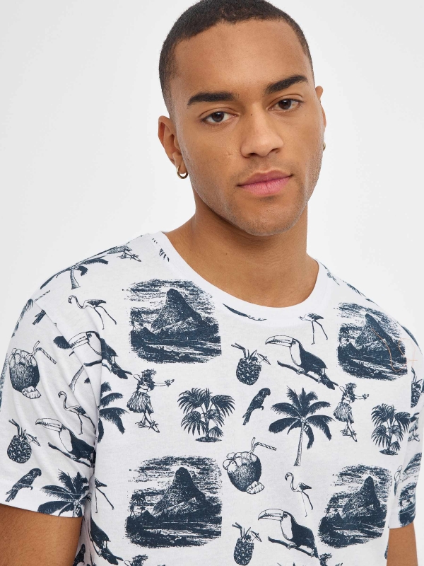  T-shirt de impressão hawaiana branco